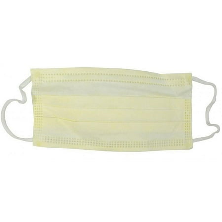 Cardinal Health Procedure Mask - ASTM Level 1, Polypropylene/Tissue, Pleated, Earloops, One Size Fits Most, Yellow, Non-sterile, 50 Count
