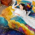 thumbnail image 4 of jejeloiu Fulid Artistic 7 Pieces Bedding Comforter Set,Watercolor Oil Painting Full Bedding Set,Teal Orange Ombre Fitted Sheet Flat Sheet For Men Women,Breathable Home Decor Reversible, 4 of 8