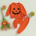 thumbnail image 3 of Douhoow Toddler Boy Girl Halloween Outfits 2Pcs Pumpkin Pullover Pocket Pants Set, 3 of 8