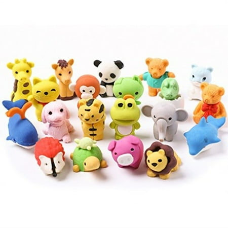 Lsushine 20 Animal Collectible Set of Random Adorable Animals Erasers Best for Kids Fun and (Best Candles To Set The Mood)