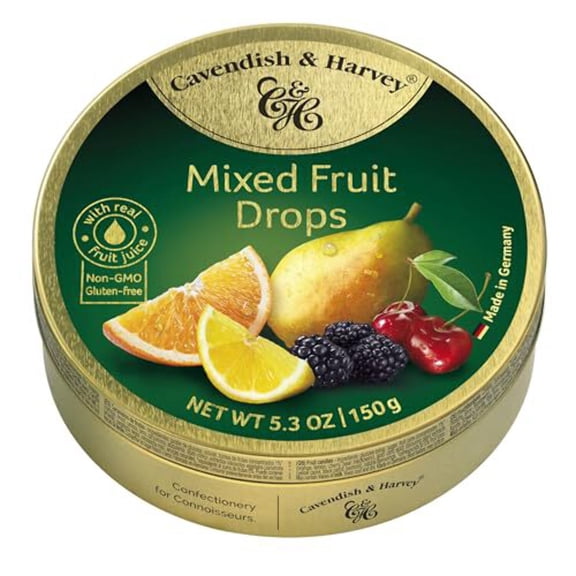 Cavendish  Harvey | Mixed Fruit Hard Candy Drops | 5.3 Ounce Tin