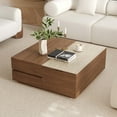 thumbnail image 4 of 39" Lift-Top Solid Wood Coffee Table w/ Storage & Travertine Veneer, 4 of 12