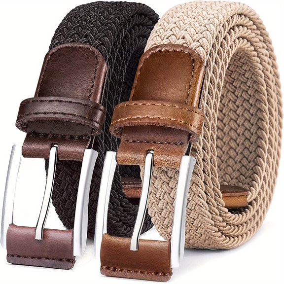 2 pieces, men's belts, men's gifts, elastic woven mesh belts, suitable for casual golf and jeans, high-quality finish, versatile accessories,
