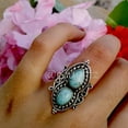 thumbnail image 5 of Two Stone Larimar Ring, Sterling Silver Ring for Women, Blue Stone Ring, Statement Teardrop Gemstone Ring, Boho Jewelry, 5 of 7