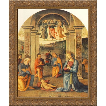 The Presepio 20x23 Gold Ornate Wood Framed Canvas Art by Perugino, Pietro