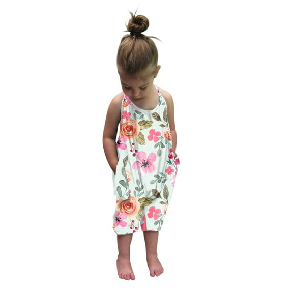 uublik Romper for Girls with Pockets Star Strap Romper Summer Outfits, Size 1T-6