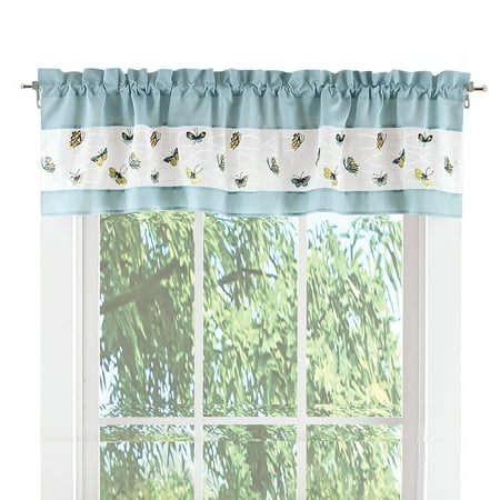 Light Blue Sateen Rod Pocket Top Butterfly Cafe Curtains Valance