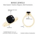 thumbnail image 6 of Rosec Jewels 8 mm Cushion Cut Black Spinel Solitaire Ring with Surprise Diamond - AAA Quality August Birthstone - Valentines Ring, 18K Yellow Gold, US 12.00, 6 of 9