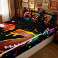 thumbnail image 3 of meiyoeat Graffiti Dripping Football Zipper Twin Comforter Sets with Fitted Sheet and 2 Pillowcases for Boys, Rainbow 67 Number Stars Zipper Bedding Set, Black Reversible, 4 Pieces, 3 of 7