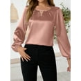 thumbnail image 6 of Women'S Satin Casual Long Sleeve Shirt, Elegant Business Work Top, Formal Autumn Outfit for the Office Pink XL, 6 of 10