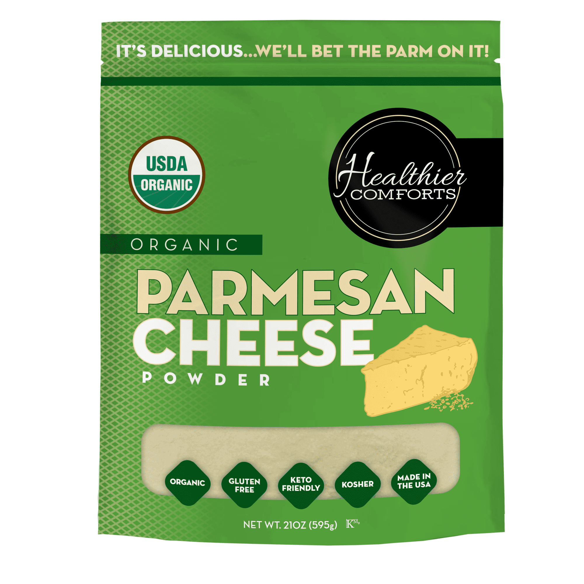 Healthier Comforts Organic Parmesan Cheese Powder 21 oz | Gluten-Free Kosher Keto-Friendly Non-GMO Antibiotic & Hormone Free | Perfect for Popcorn Seasoning Pasta Pizza & Sauces