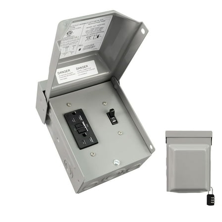 15Amp WRTR GFCI with 15Amp Switch Power Outlet Box 125V, Heavy Duty Lockable Weatherproof Outdoor Electrical Panel, Outdoor Receptacle for EV RV Generator Camper Trailer Motorhome, ETL Listed