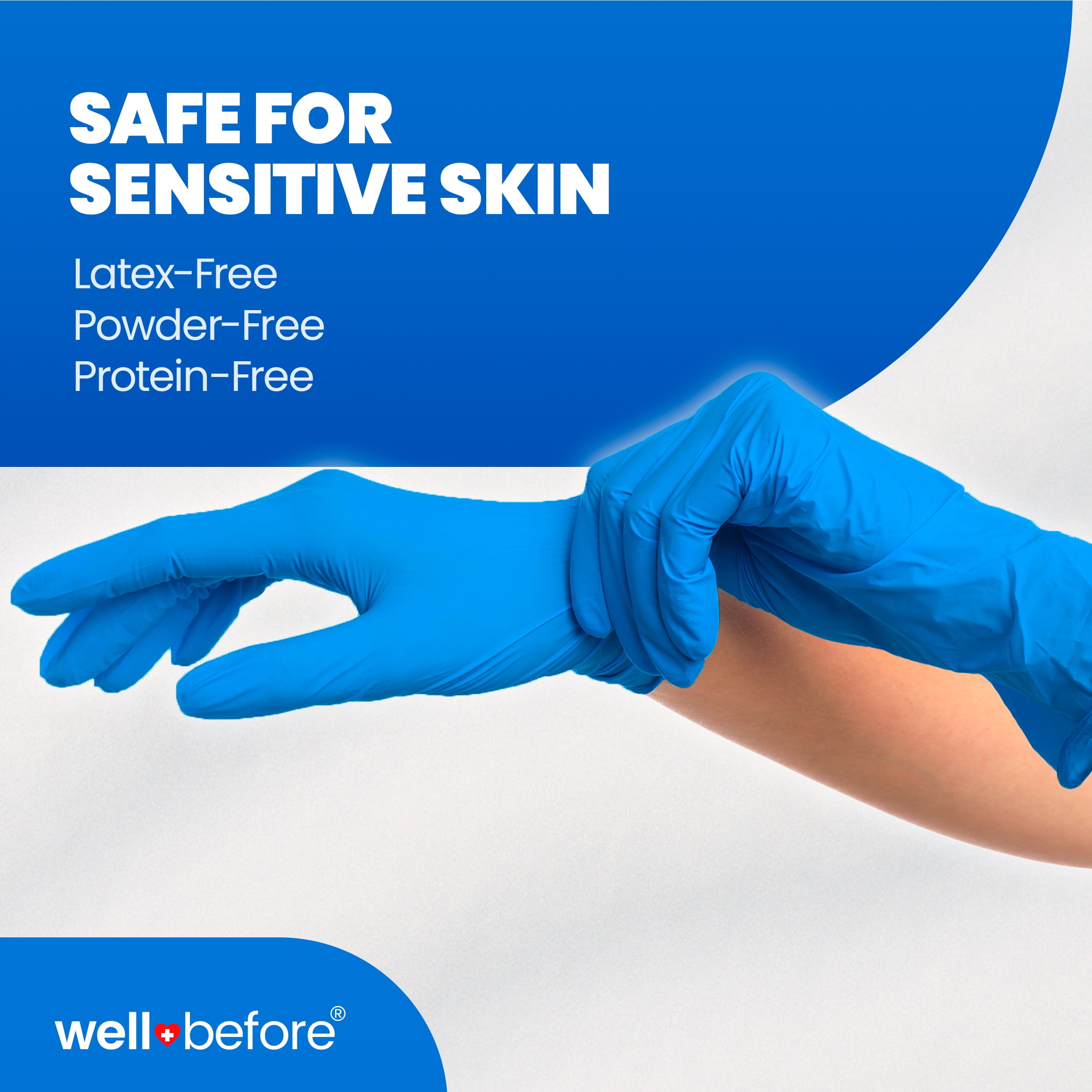 Wellbefore Disposable Synmax Exam Gloves, Powder-Free, Blue, Large, 200pcs