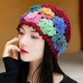 thumbnail image 2 of Prolriy Hats for Women Vintage Handmade Embroideried Cotton Crochet Knit Hollow Out Floral Knit Hat Womens Hats Red, 2 of 8