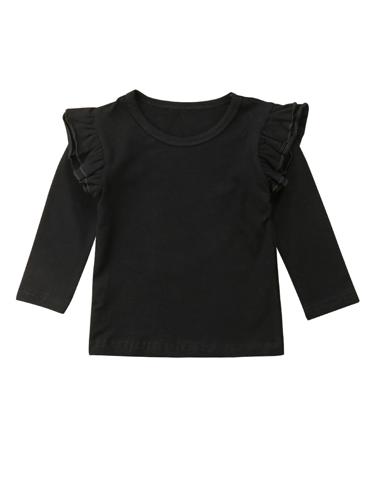 Toddler Kids Baby Girl Long Sleeve Knit Blouse Ruffled Shoulder T-Shirt Top with Adjustable Straps 