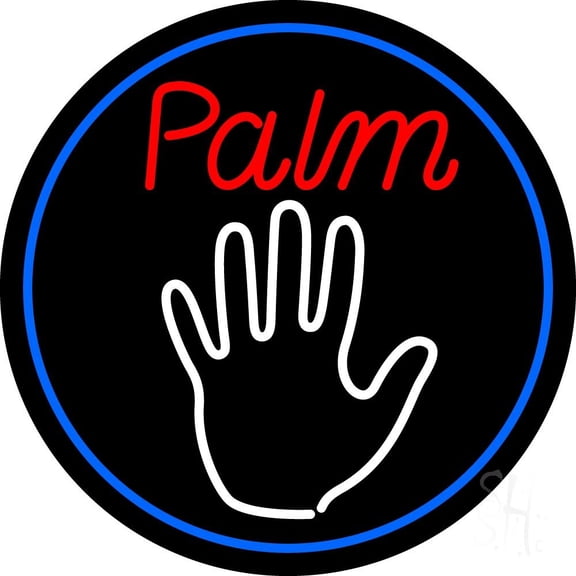 Palm Reader Logo With Blue Border LED Neon Sign 26" Tall x 26" Wide - inches Black Square Cut Acrylic Backing, with Dimmer - Bright and Premium built indoor LED Neon Sign for Storefront.