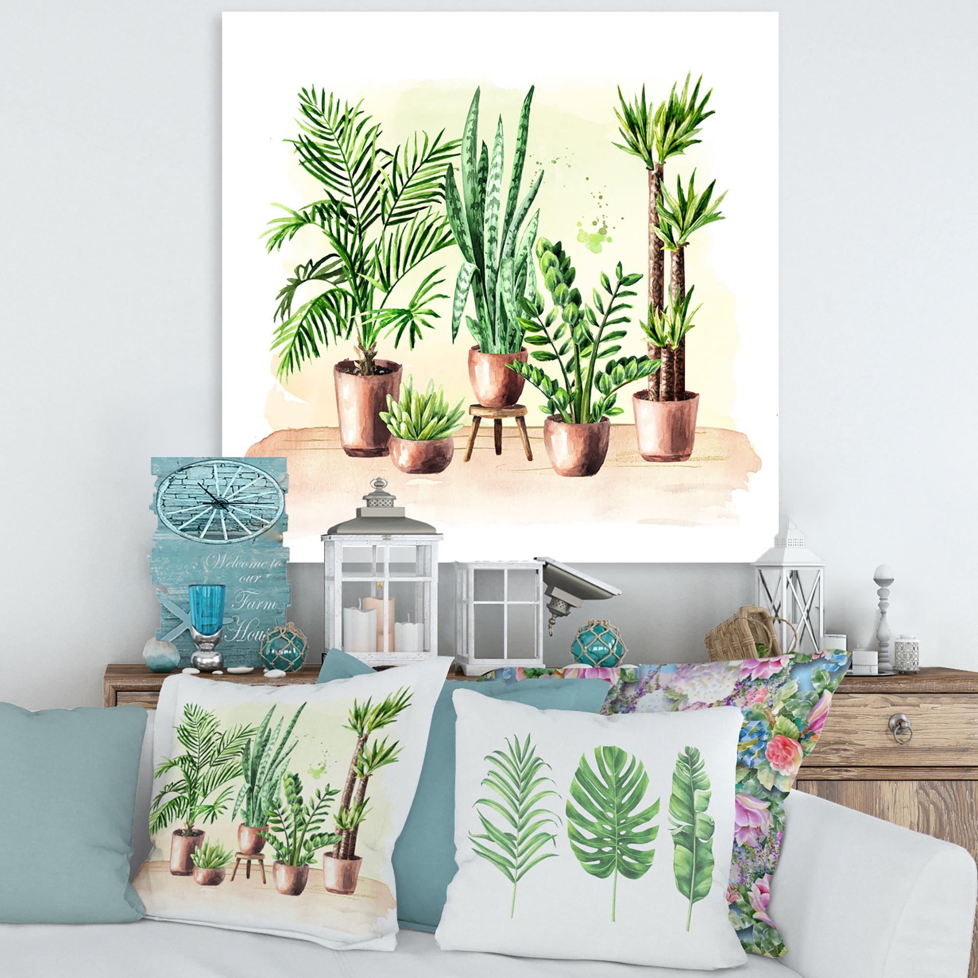 Indoor Green Home House Plants in Pots I 16 in x 16 in Painting Canvas Art Print, by Designart