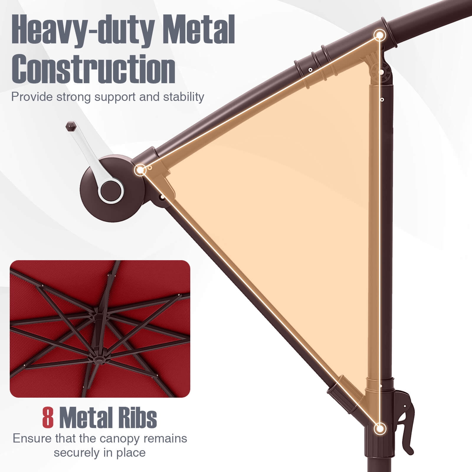 Costway Patio 10FT Hanging Offset Umbrella 32 LED Lights Sand Bag Outdoor Cross Base Wine