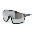 thumbnail image 2 of Manly Modern Camouflage Print Oversize Shield Wrap Plastic Sunglasses Grey - Silver Mirror, 2 of 4