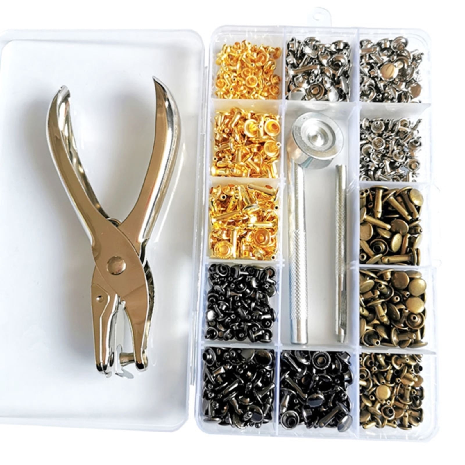 480 Sets 4 Color Leather Rivets, Double Caps Metal Rivets with Punching Pliers and 3Pcs Install Tool for Leather Craft