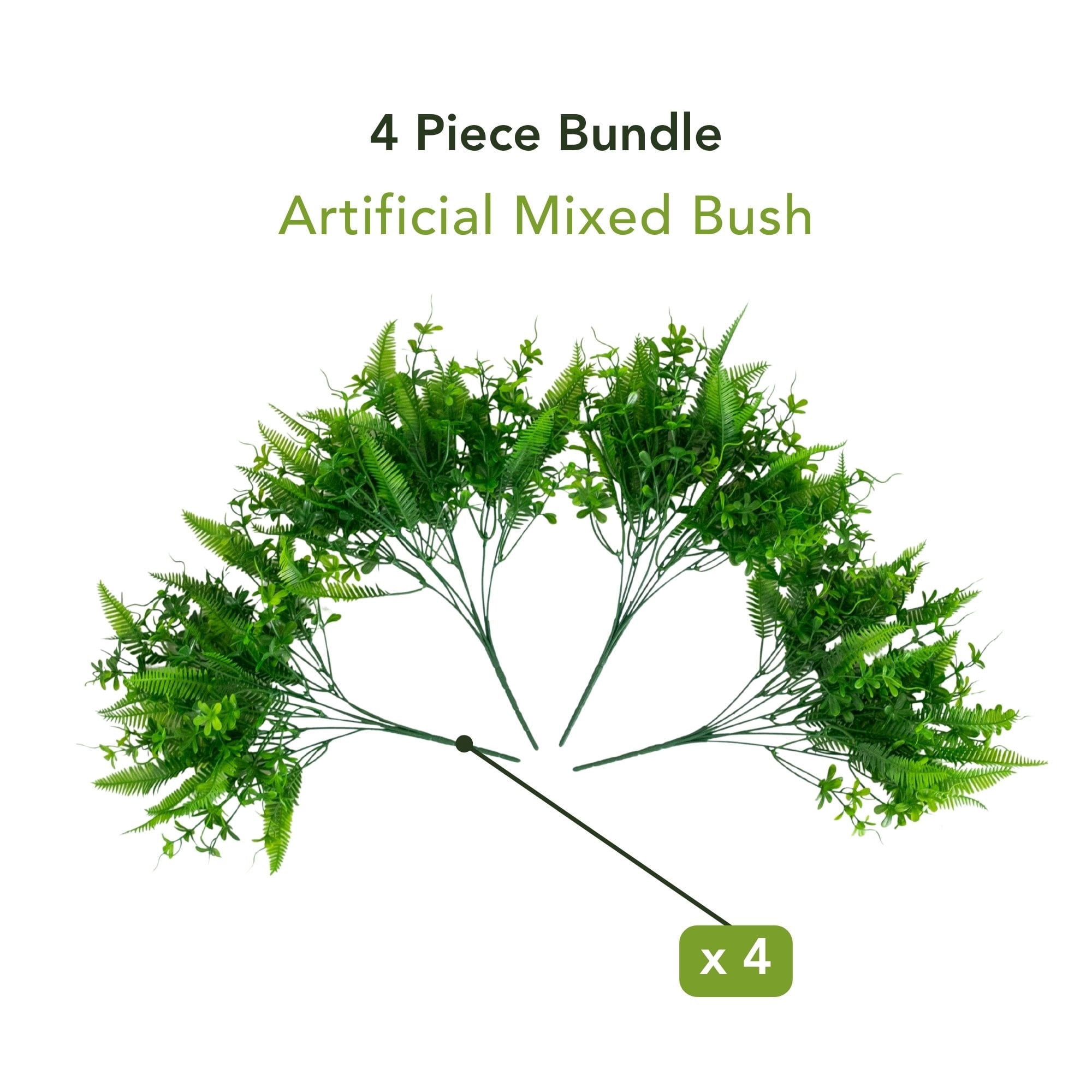14in. UV Resistant Artificial Mixed Greens Bush (Indoor/Outdoor) - Set of 4