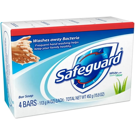 Safeguard Antibacterial Soap, White With Touch Of Aloe 4 Oz Bars, 4Ea