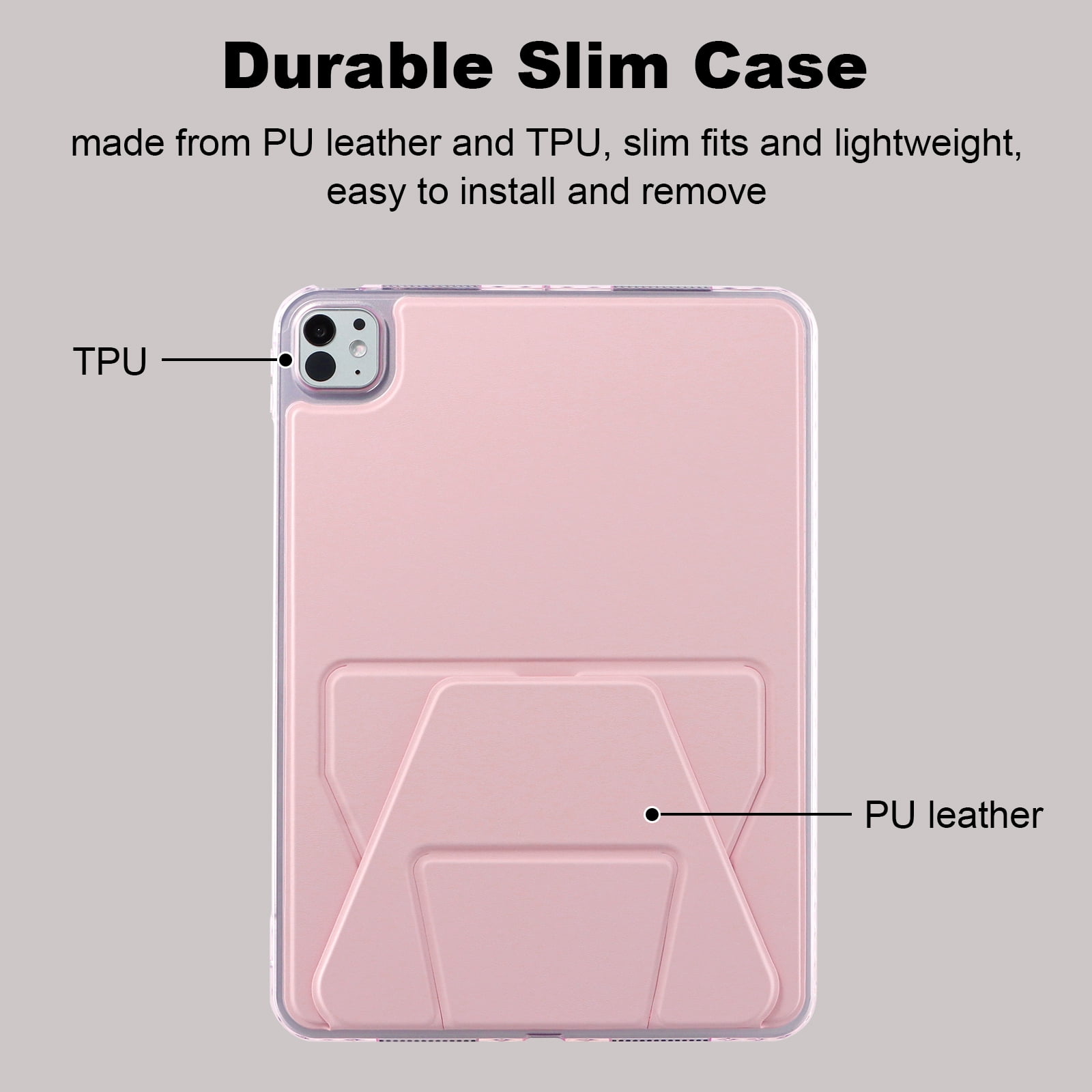 TECH CIRCLE For Apple iPad Pro 13-Inch (M4/M5) 2024/2025 Release Slim PU Leather Back Cover Case with Kickstand, Lightweight Protective Scratch Resistant Stylish Thin Case, 04 Pink