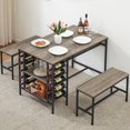 thumbnail image 1 of YUSAZENS 3-Piece Dining Table Set for 2 with Benches, Wine Rack & Storage Shelf, Space-Saving Kitchen Dining Room Table, Grey, 1 of 7