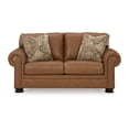 thumbnail image 4 of Benjara Riana 74 Inch Loveseat, 2 Accent Pillows, Caramel Brown Genuine Leather-Color:BrownMaterial, 4 of 6