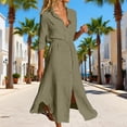 thumbnail image 2 of Adeawade Elegant Dresses For Women Long Sleeve Button Down Shirt Dress With Drawstring Waist And Turn Down Collar Pure Color Versatile Tunic Dress Basic Clothes 3Xl Army Green, 2 of 5