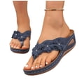 thumbnail image 6 of Women's Plus Size Wedge Sandals Casual Floral Thong Flip Flops Slippers for Spring and Summer, Dark Blue, 6 of 10