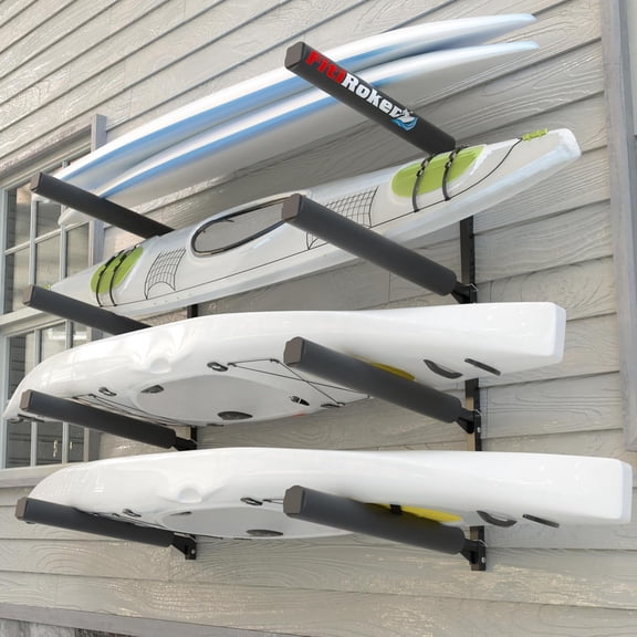 FitiRoker Heavy-Duty Kayak Wall Rack,4-Tier with 8 Support Arms,200 lb Per Level,Adjustable Arms,Rubber Sleeves