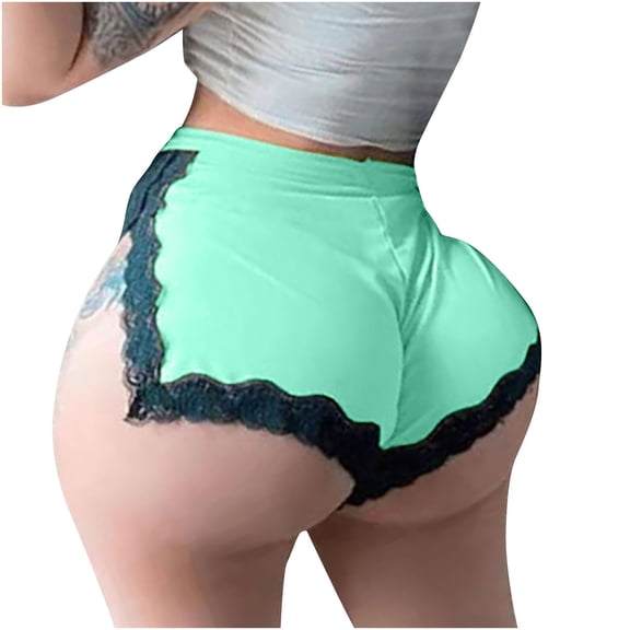 Oplxuo Women's Lace Trim Splicing Short Soft Side Split Comfy Pant High Elastic Summer Trouser Sport Stretch Casual Shorts