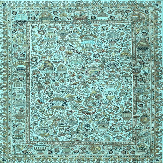 Ahgly Company Indoor Square Persian Light Blue Traditional Area Rugs, 8' Square