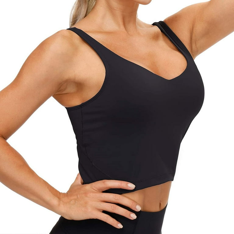 2PACK Women's Longline Sports Bra Wirefree Padded Medium Support Yoga Bras  Gym Running Workout Tank Tops