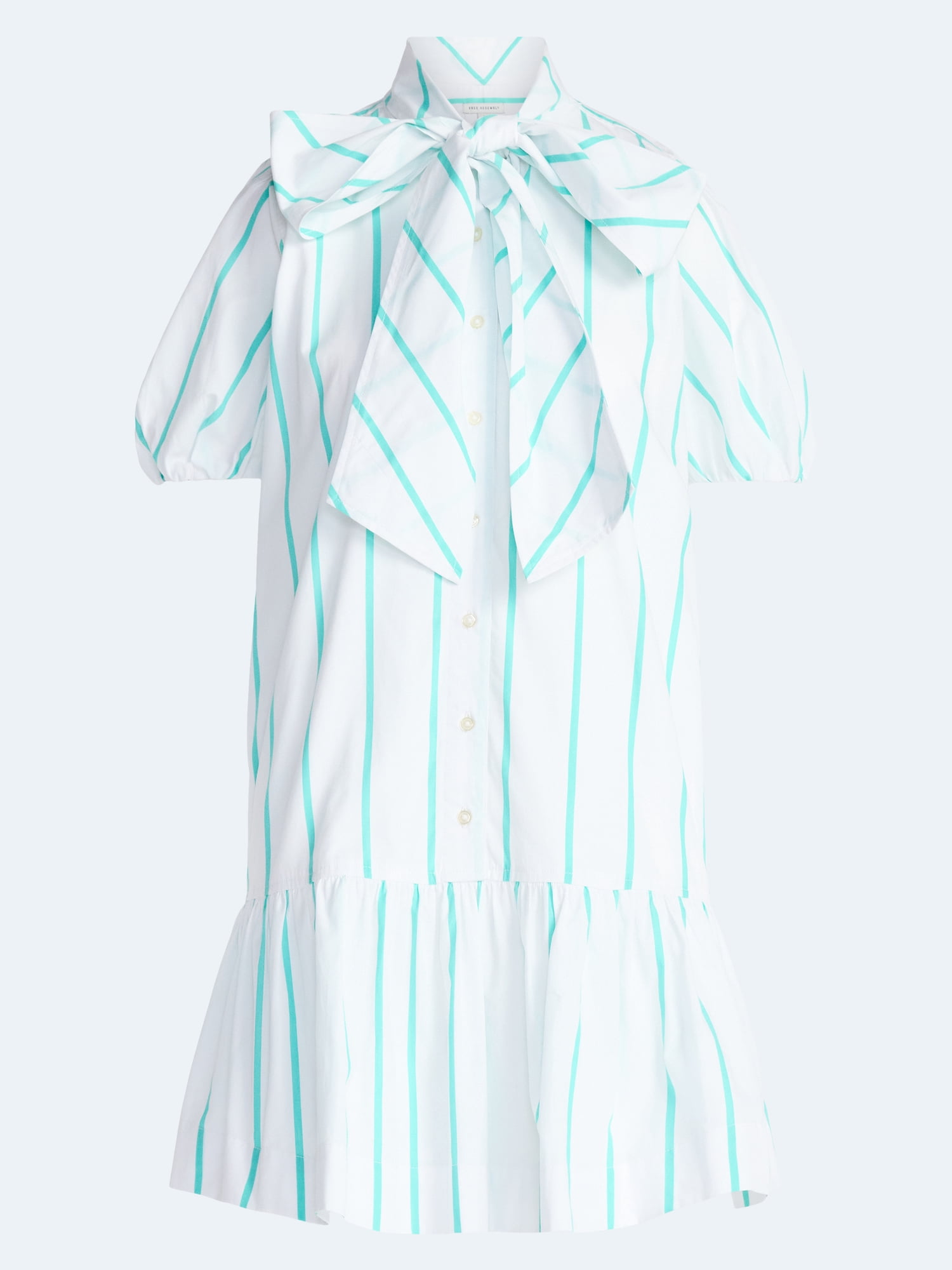 Free Assembly Women's Tie Neck Striped Cotton Mini Dress, Sizes XS-4X