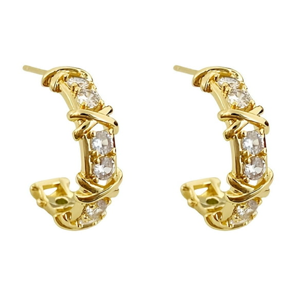 Luxury Crossed Zircon Stud Earrings, Minimalist Geometric Design for Daily Wear