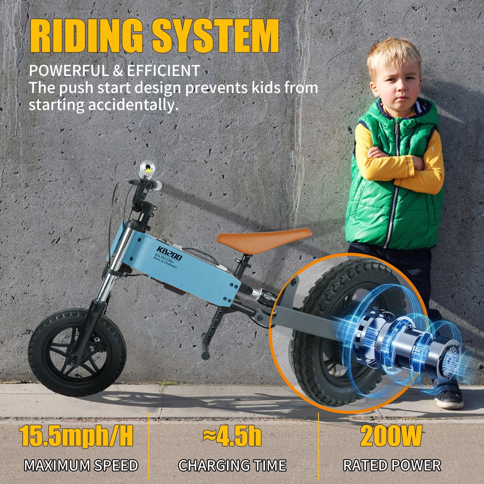Off-Road Electric Bicycle For kids, 200W Children's Outdoor Electric Balance Bike for 5-10 Yrs, Kids Dirt E-bike With APP