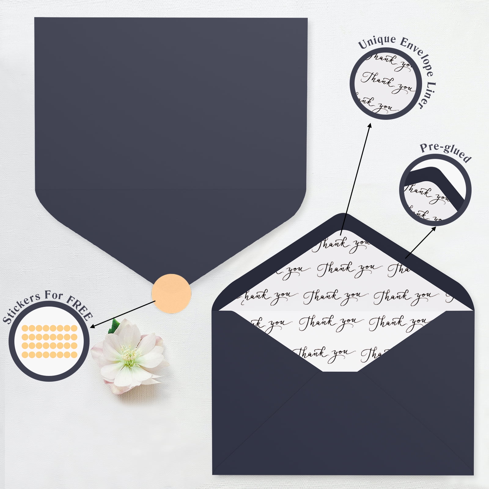 Goefun Thank You Paper Greeting Cards, Navy Blue, 144 Pieces