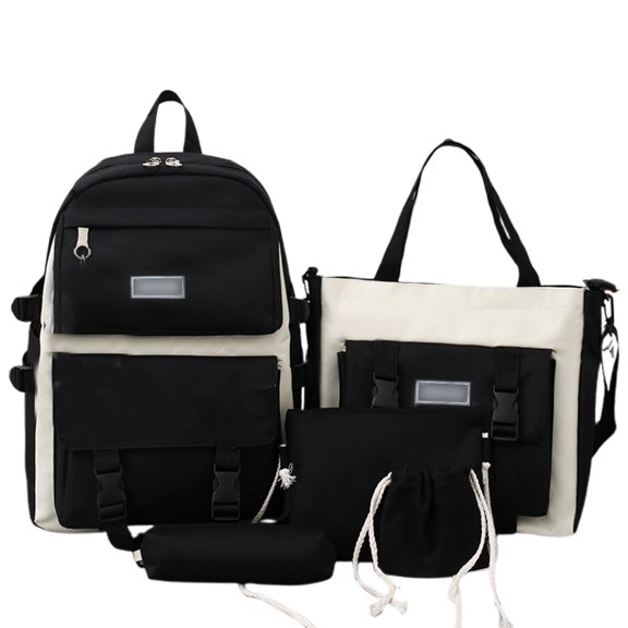 Canvas Backpack 5 Piece Set for Students Large Capacity School Bookbag Lightweight Durable College Backpack Travel Daypack