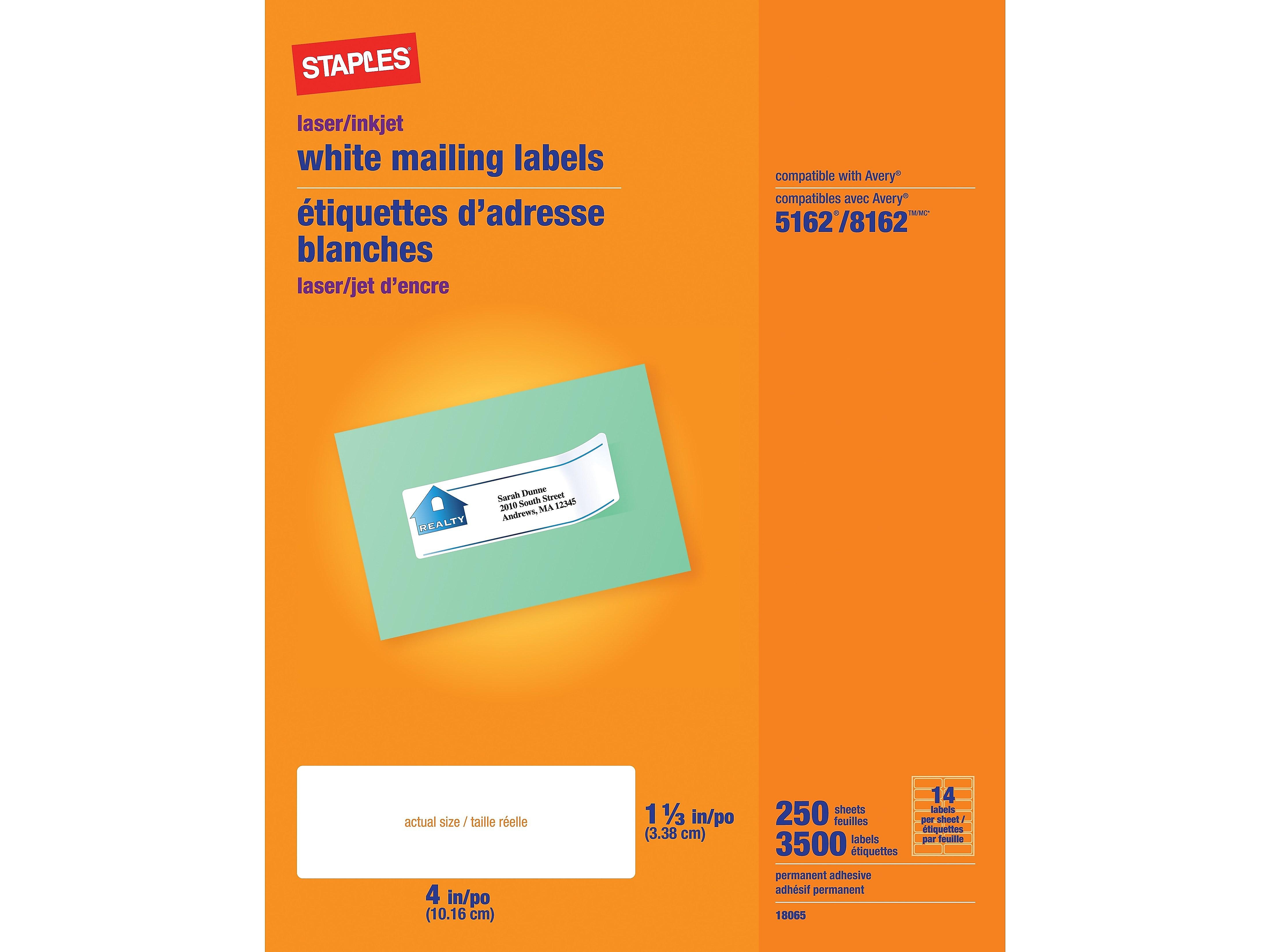 Staples Laser Inkjet Address Labels 1 1 3 X 4 White 14 Labels