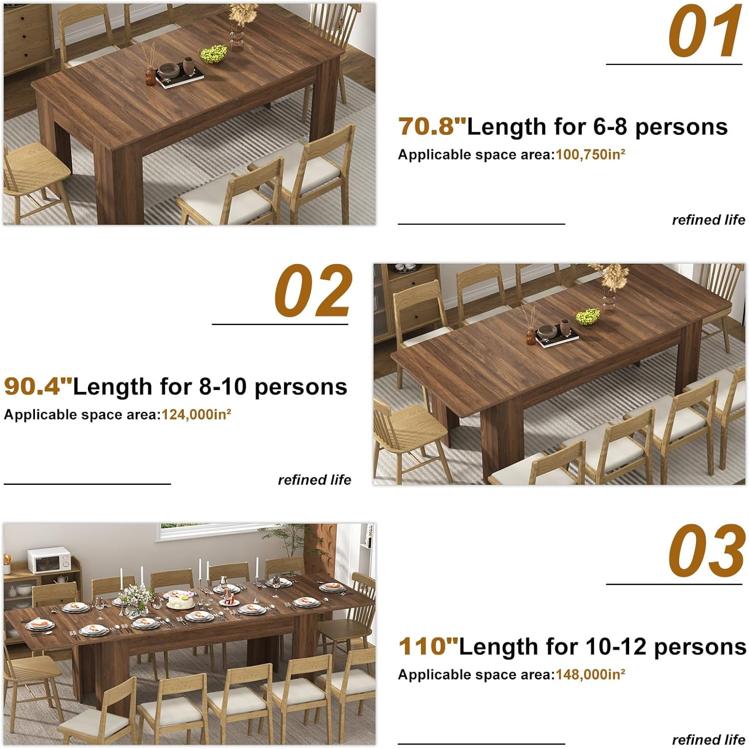 ChVans 70.8"-110" Extendable Dining Table for 6-12 Person, Large Wood Kitchen Table, Rectangular Table for Gatherings, Meeting for Small Kitchens, Dining Office Areas