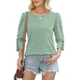 thumbnail image 4 of Yigetop 3/4 Length Sleeve Womens Tops, Womens Tops 3/4 Sleeve with Buttons Casual Blouses Summer Outfits Beach Vacation Plus Size Spring Clothes Womens Tops Green L, 4 of 7