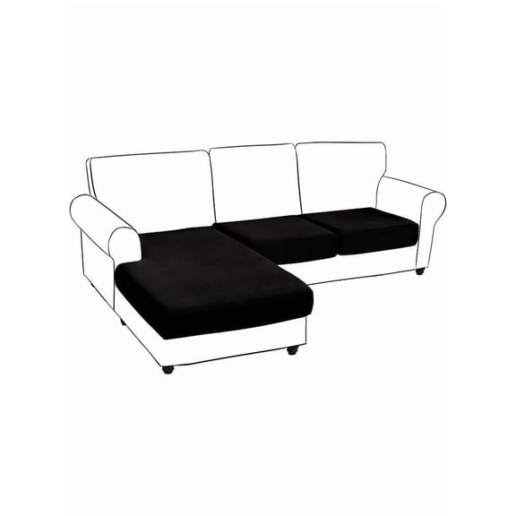 Velvet Sectional Couch Covers 3 Pieces Velvet Sofa Stretch Covers L Shape Separate Couch Covers (Sofa 2 Seater 1 Chaise, Black)