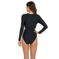 thumbnail image 4 of Baiways New Women's Solid Color Long Sleeve One-Piece Swimsuit, Sunscreen Breathable Design Sense, Beach Hot Spring Park and Surf, Black, 4 of 7