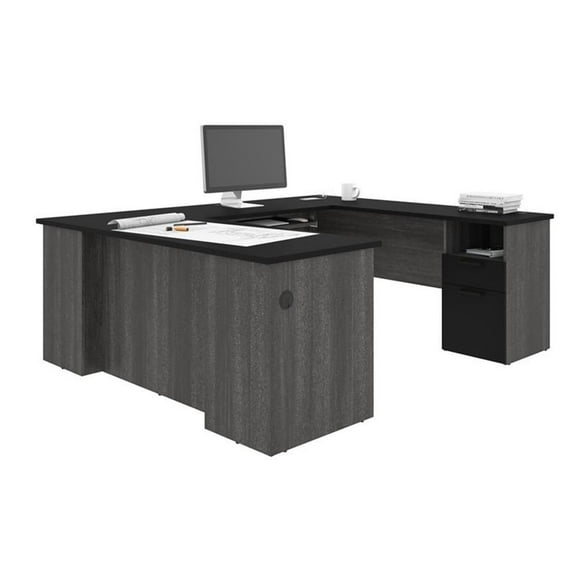 Atlin Designs U Shaped Computer Desk in Black and Bark Gray