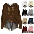 thumbnail image 5 of Women's Knit Christmas Deer Printed Hooded Sweatshirt, Cute Long Sleeve Pullover Hoodie, Fall Winter Fashion Casual Top,Brown,XL, 5 of 5