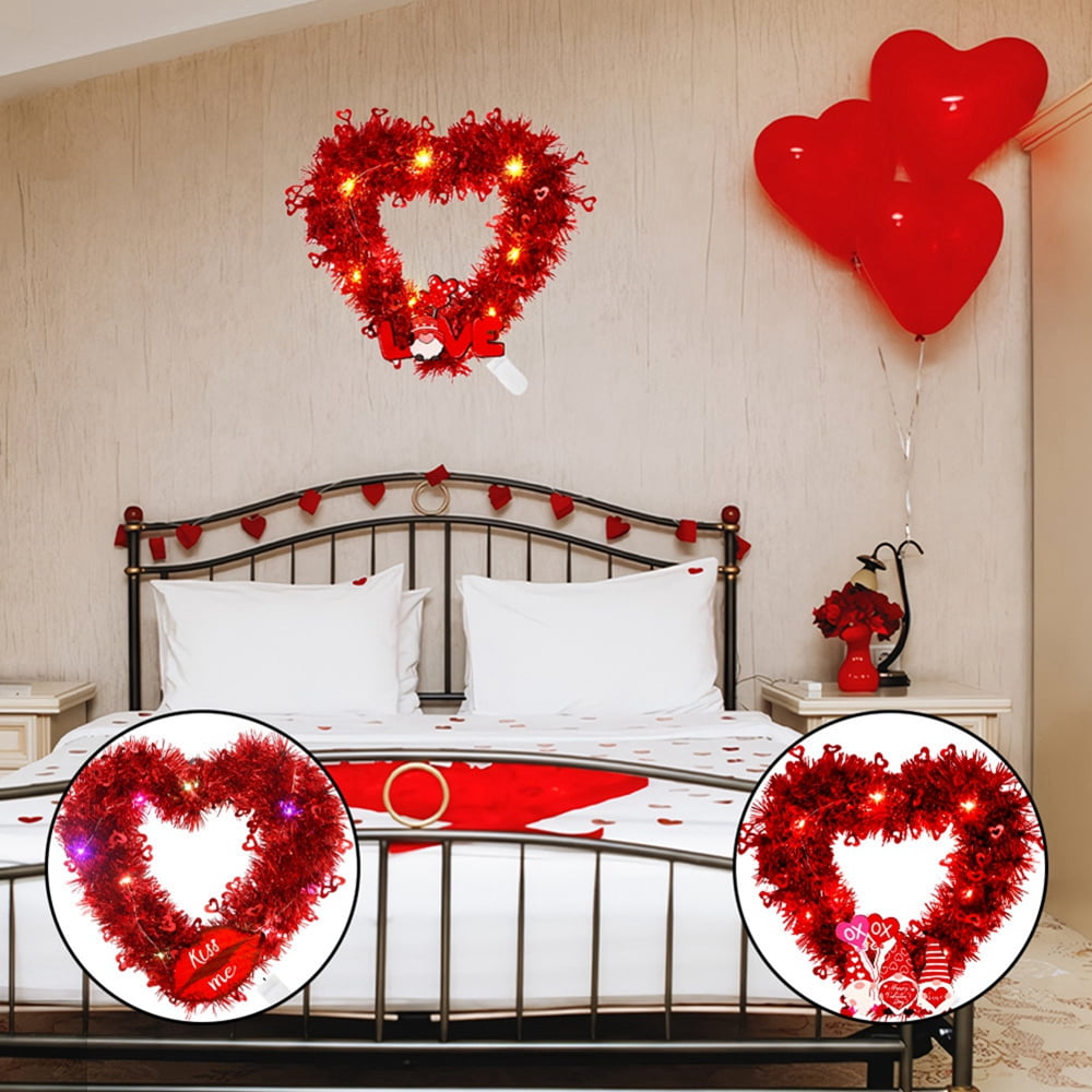 Wooden Beads with Rose Valentine's Day Heart Wall Decoration - 10.25 - Red - LED Lights
