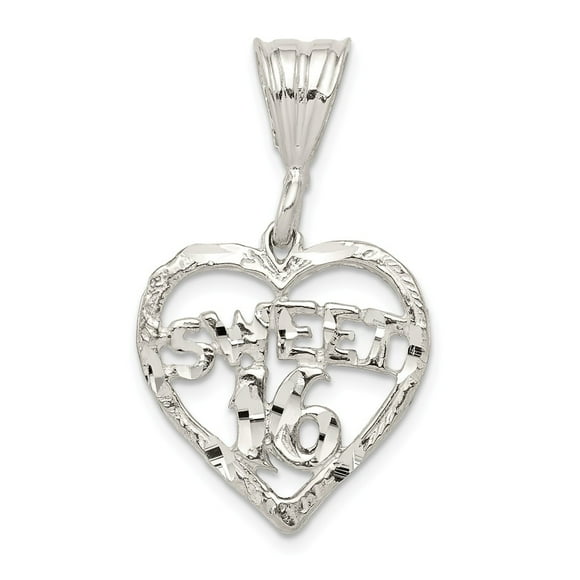 925 Sterling Silver Heart Sweet 16 Charm (31mm x 19mm)