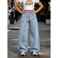 thumbnail image 4 of LMLYSoH Women's Wrap Jeans with Pockets Stylish Casual Mid Rise Loose Fit Wide Leg Denim Pants, 4 of 8